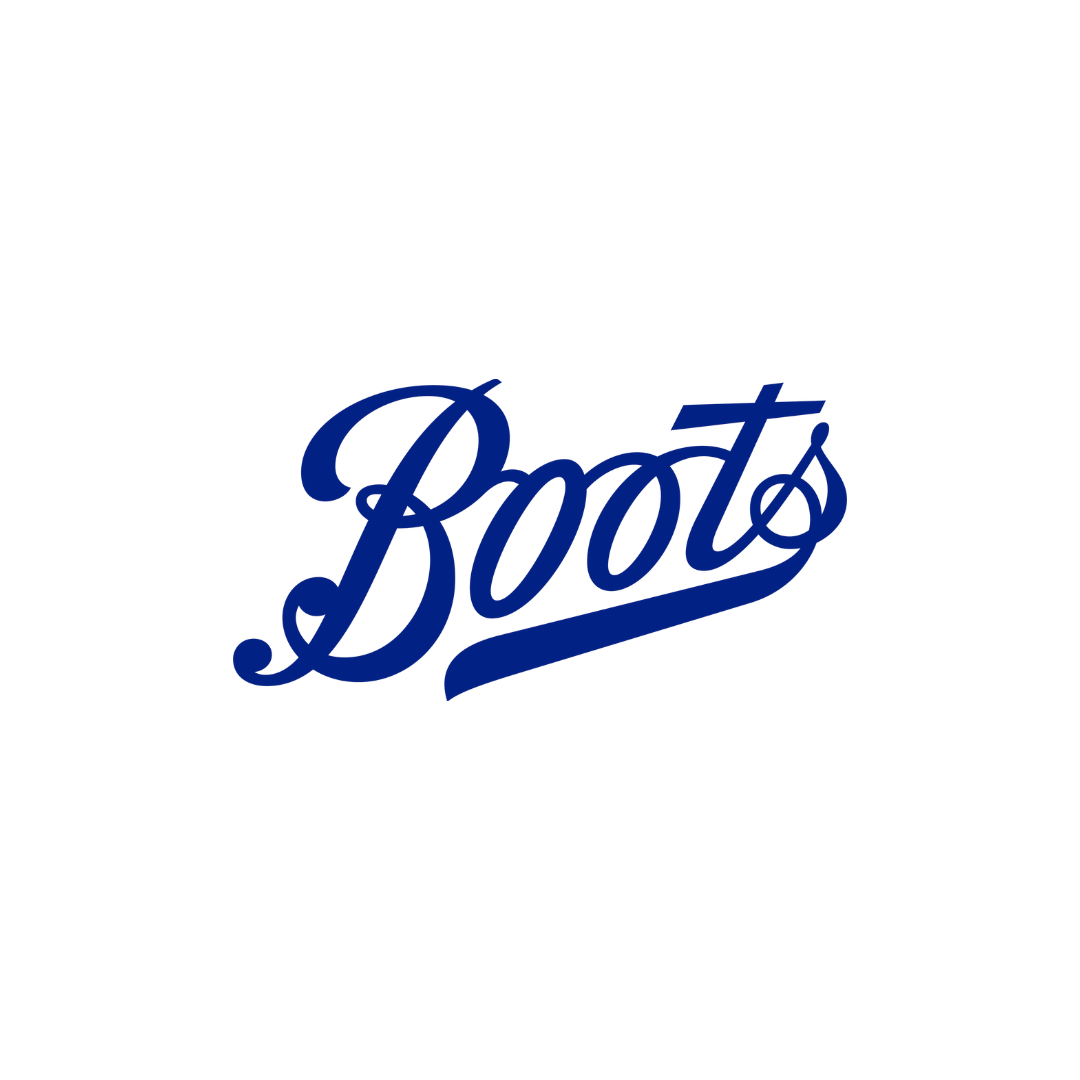 Image of the words 'Boots' in blue font