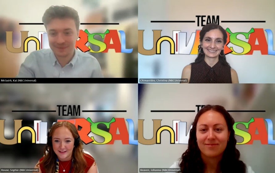 A group of three women and one man on a teams call.